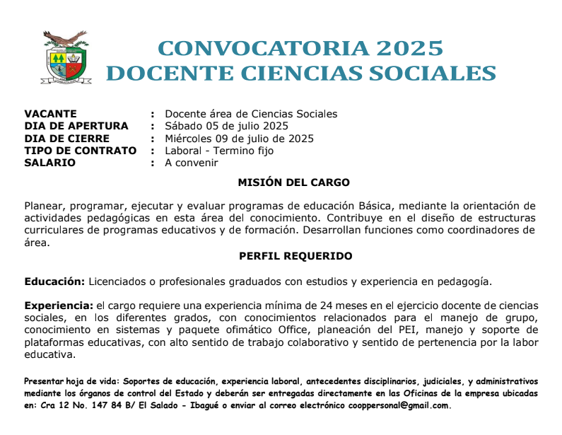 CONVOCATORIA DOCENTE C SOCIALES 2