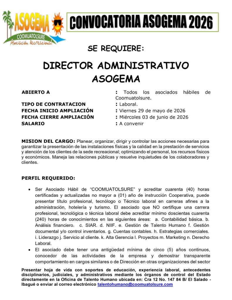 CONVOCATORIA DIRECTOR ADMIN. ASOGEMA